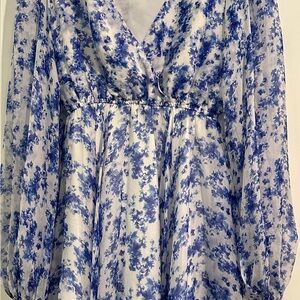 Caroline Constas Cream Wrap Dress with Ruched Long Sleeves